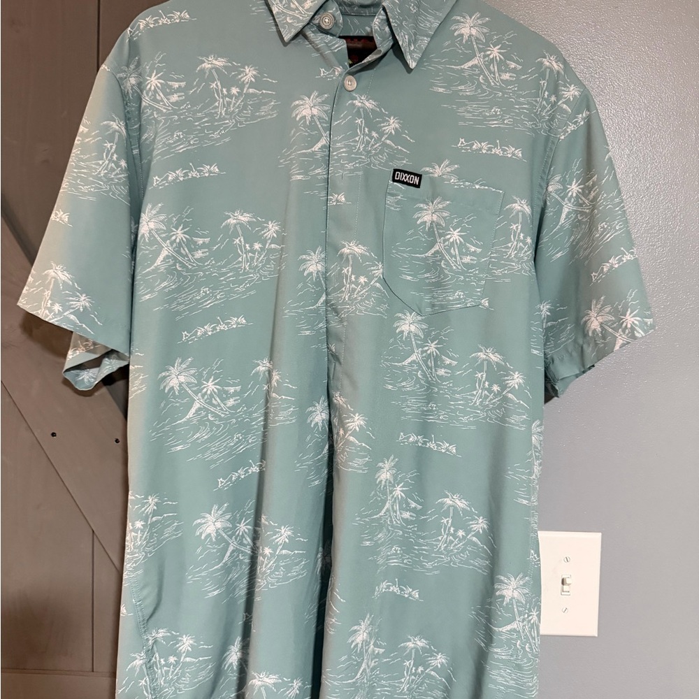 DIXXON Sage Green Short-Sleeve Tropical Button-Down Shirt- The Naples-Bamboo-Lg